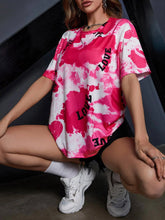 Tie Dye Letter Graphic Drop Shoulder Tee